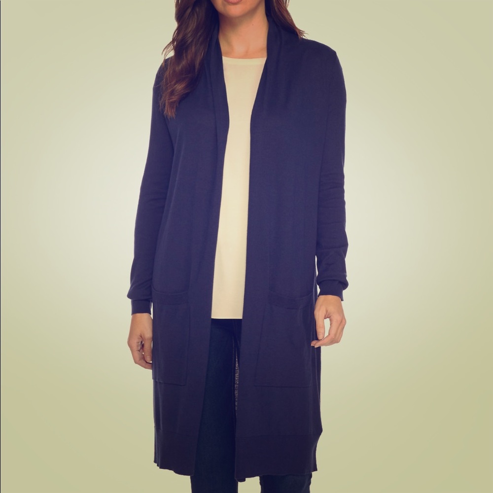 Long blue cardigan